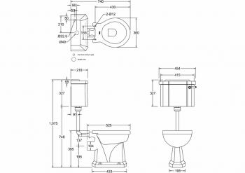 Low-level pan with slimline lever cistern and low-level flush pipe kit